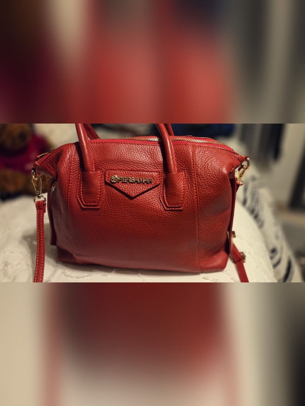 Red Genuine Leather Satchel Handbag - Persaman New York